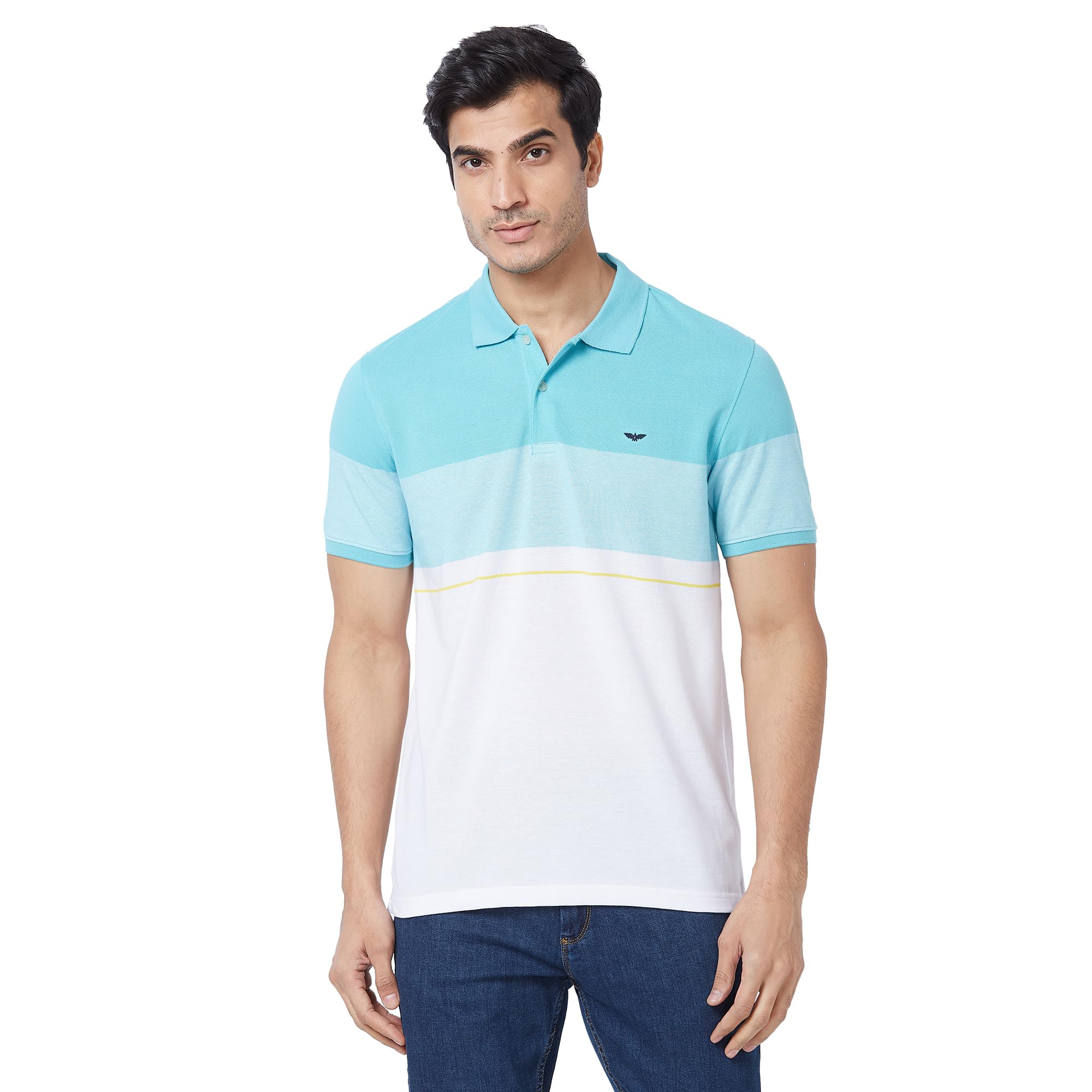 park avenue Men's Cotton Polyester Blend Stripe Pattern Slim Fit Rib Collar Polo Neck Half Sleeve Casual T-Shirt-picture-29