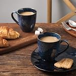 Vicrays Coffee Ensemble de tasses, 12 Ounce, ensemble de 6, Mug en céramique pour hommes, femmes, Mugs émaillés uniques avec poignée pour café, thé, lait, cacao, céréales(bleu)