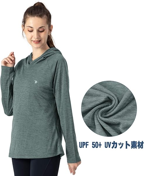 [Gopune] アウトドアシャツ レディース プルオーバー 長袖 スポーツ シャツ 長袖Ｔシャツ カットソー トレーニングシャツ フィットネスウェア UVカット フード付き 21色選択可 - 4