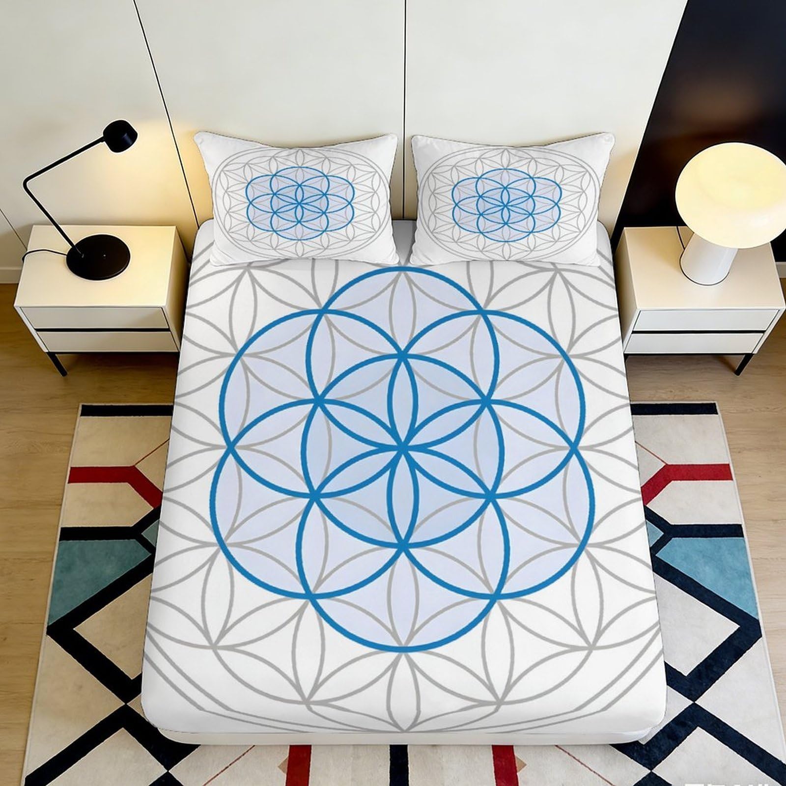 Uynsixtme Style-8 3D Printed Geometric Pattern Fitted Sheet Microfiber Deep Pocket Full Wrap Bedroom Geometric Mattress Fitted Cover Home 140X200x25cm
