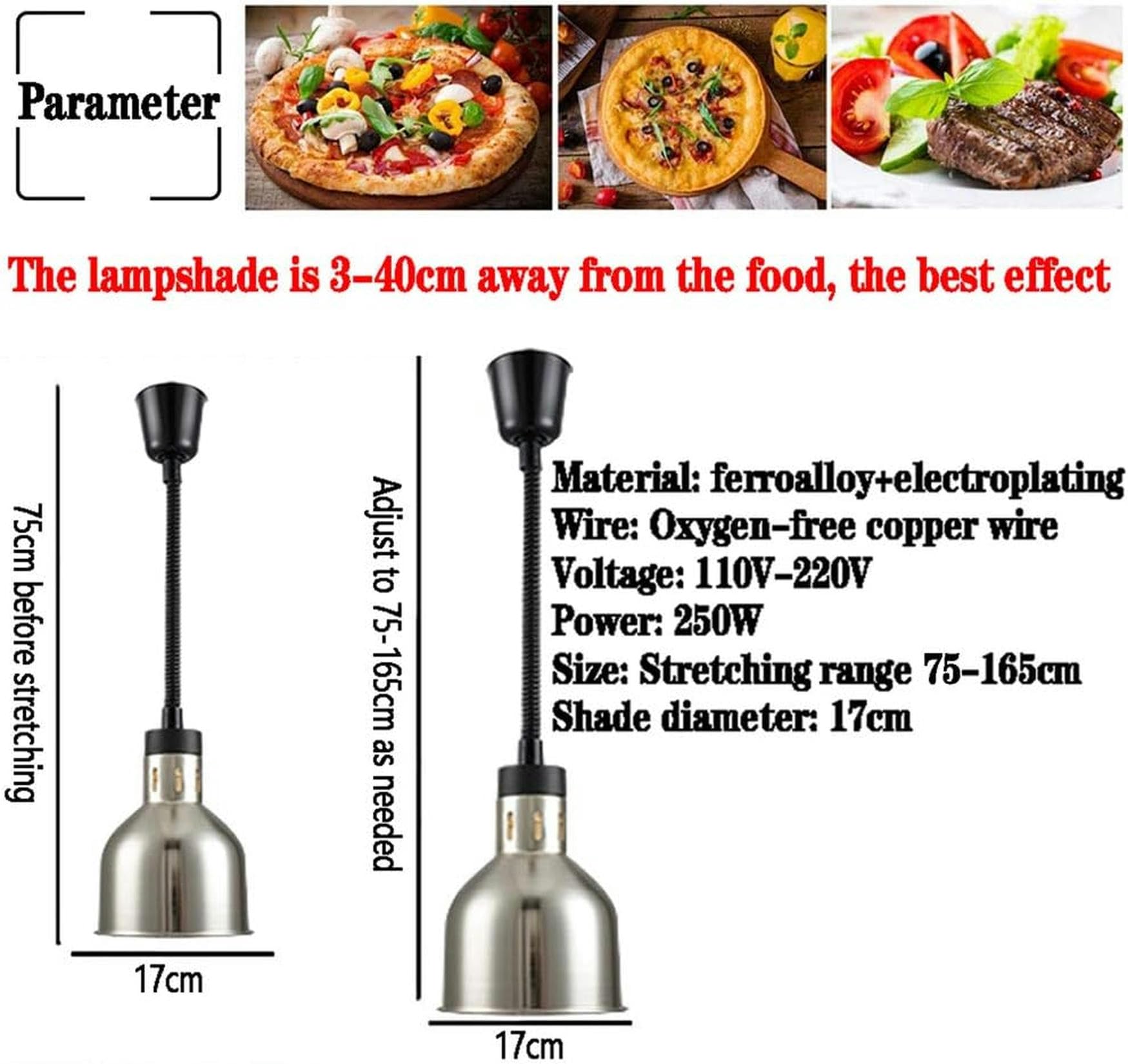 Lampada Riscaldante a Scomparsa per Alimenti, Lampada per Riscaldamento Alimentare con Luce, Scaldavivande per Ristorante Buffet, 3pcs