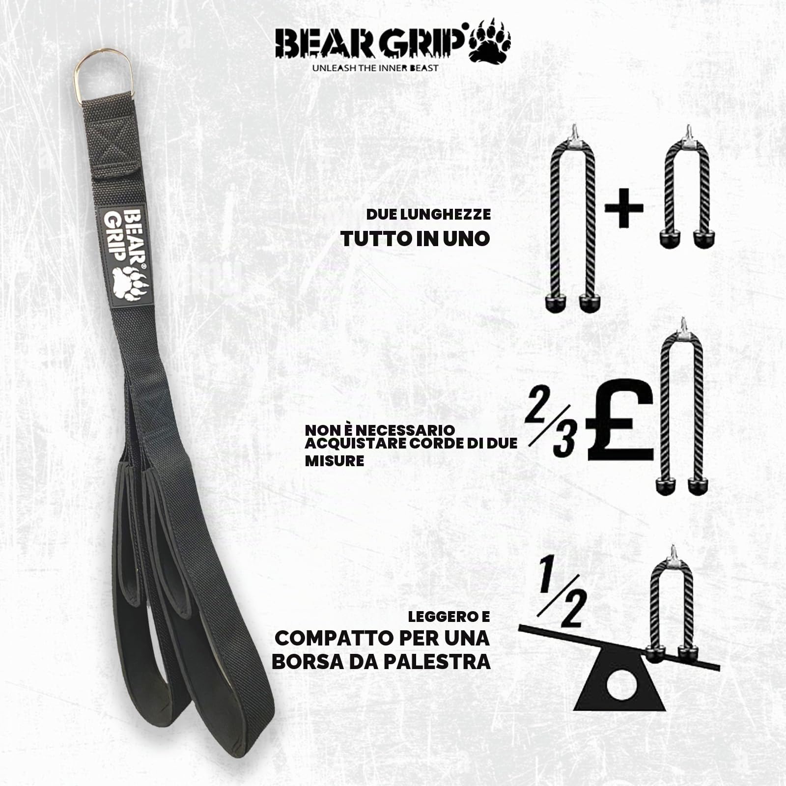 BEAR GRIP - Cinghia di Fissaggio della Corda per tricipiti, tiri del Cavo, allenamenti di Estensione del tricipite