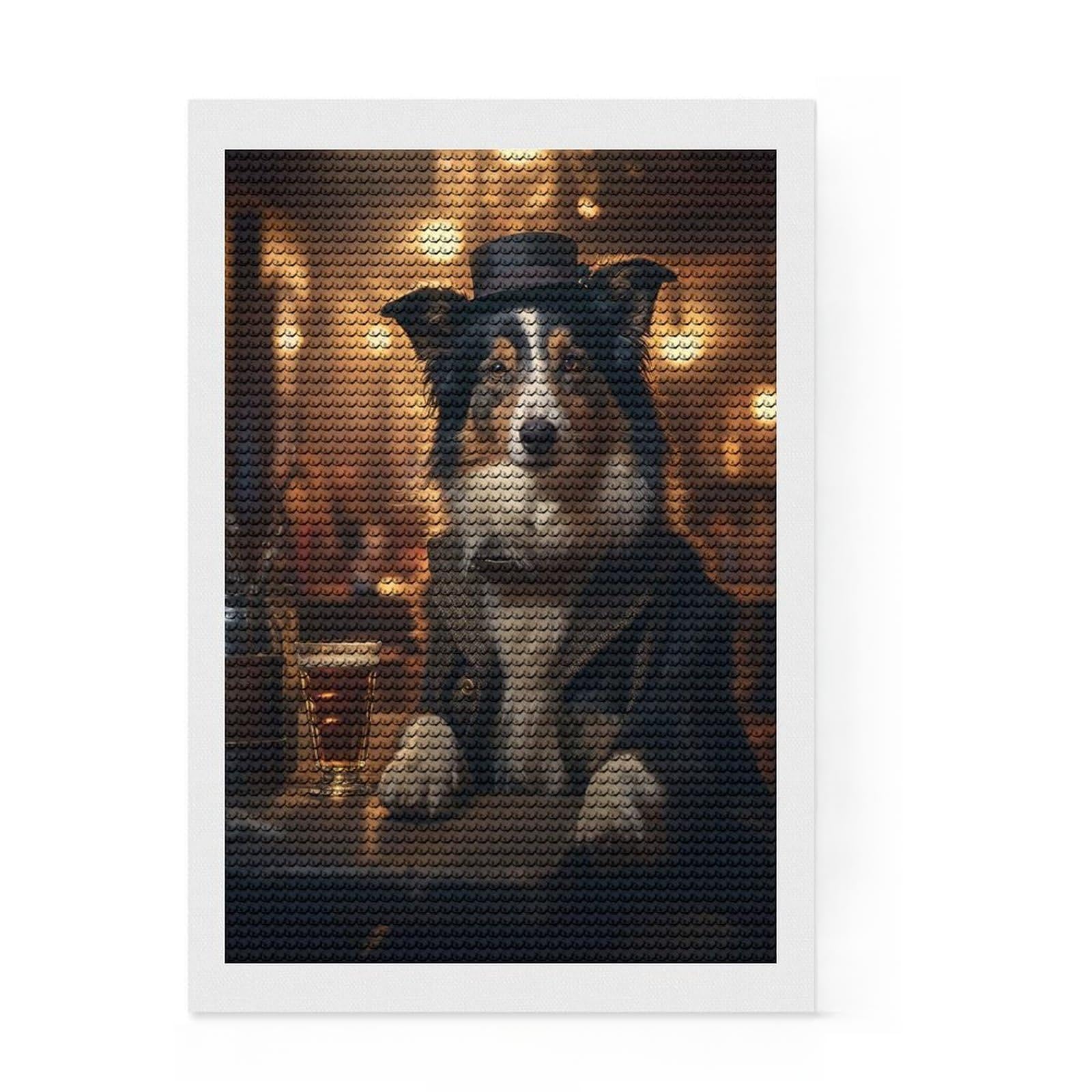 Junmoney Border Collie in The Pub Diamond Art Kit 8"x12", Christmas Gift, for Women, Stress Relief Craft, Farmhouse Decor, Printed Canvas