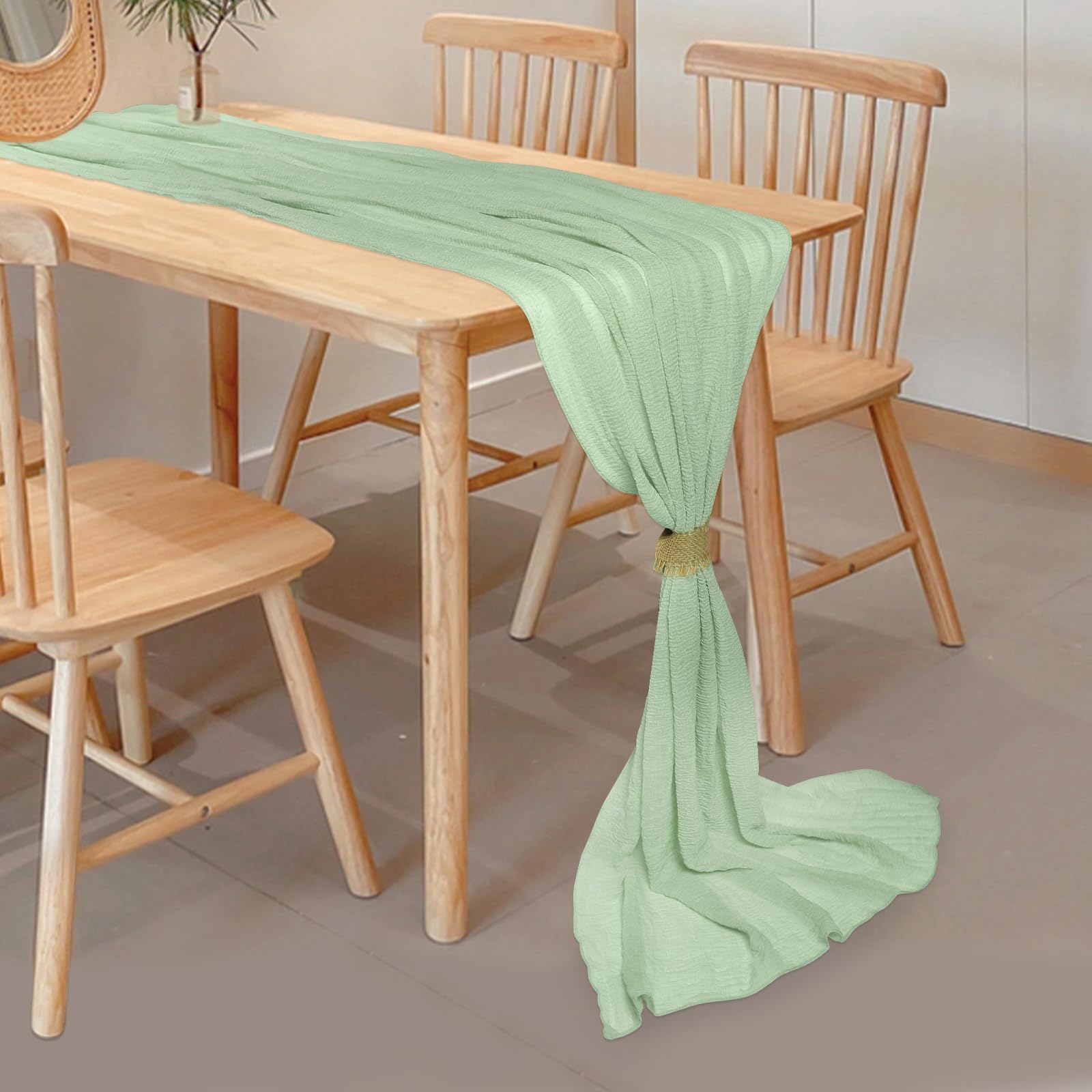 Runner Da Tavola In Garza Famibay - Verde Salvia, 80x300 Cm, Per Matrimoni, Decorazione Rustica - Foto 7