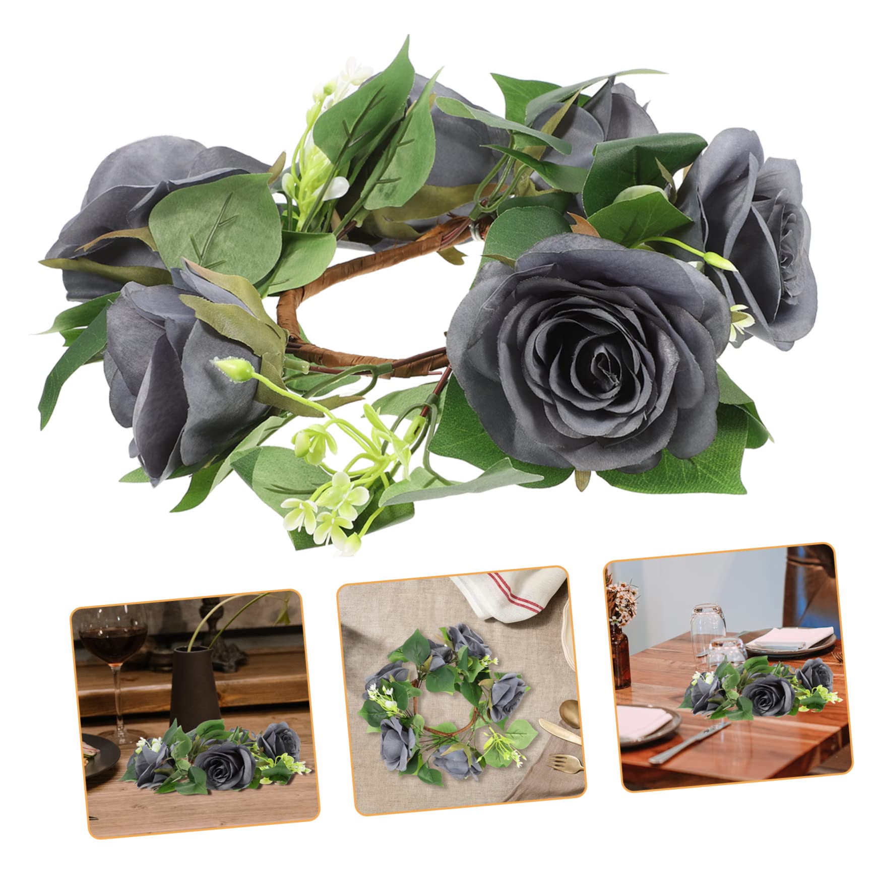 Ornament 3st Kerzengirlande Hochzeitslayout-Requisiten Kerzen Aus Künstlichen Blättern Mini-Blumenkranz Tischdekorationen Frühlingskerzenkranz Blumendekor Seidentuch Rosen Pflanze