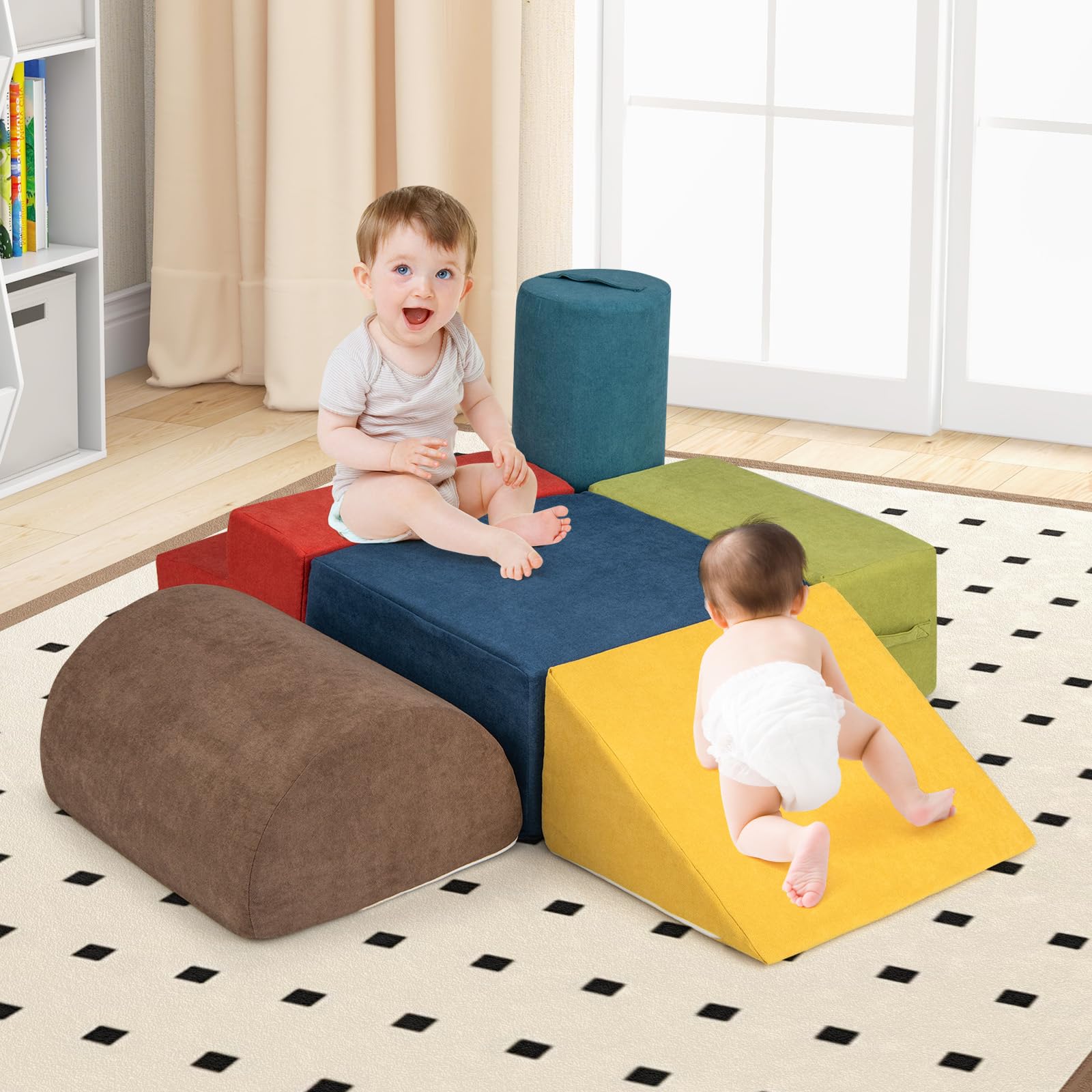 COSTWAY 6-częściowy zestaw miękkich klocków, piankowe klocki do wspinaczki i raczkowania dla niemowląt i małych dzieci, ogromne klocki z pianki, duże klocki do użytku w pomieszczeniach, kolorowe