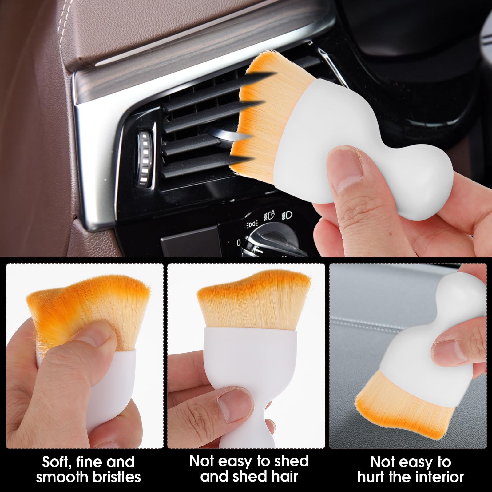 Spazzola Morbida Per Pulizia Interni Auto - 2 Pezzi, Setole In Nanofibra, Design Curvo Per Prese Aria E Zone Difficili - Senza Graffi - Foto 5