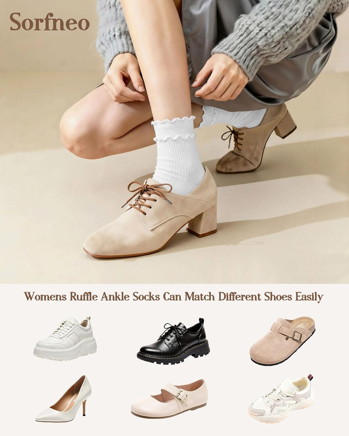 Ruffle Socks for Woman, Soft Cotton Frilly Cute Ankle Double Lettuce Edge Crew Socks for Women Girls 6 Pairs - Image 6