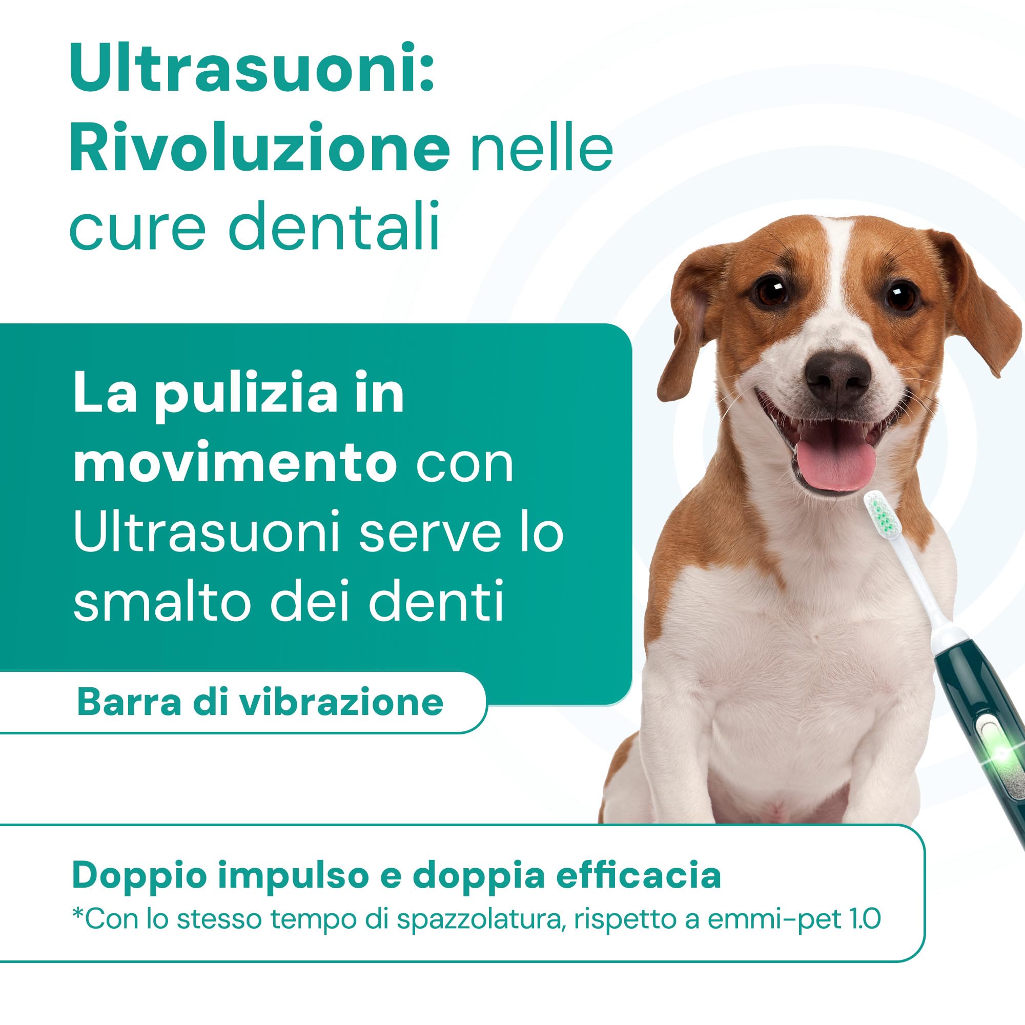 emmi-pet 2.0 Kit Base di Igiene Dentale per Cani e Gatti | Spazzolino a Ultrasuoni Silenzioso | Rimuove Placca, Biofilm e Tartaro | Riduce Gengiviti e Alito Cattivo | Con Accessori Completi