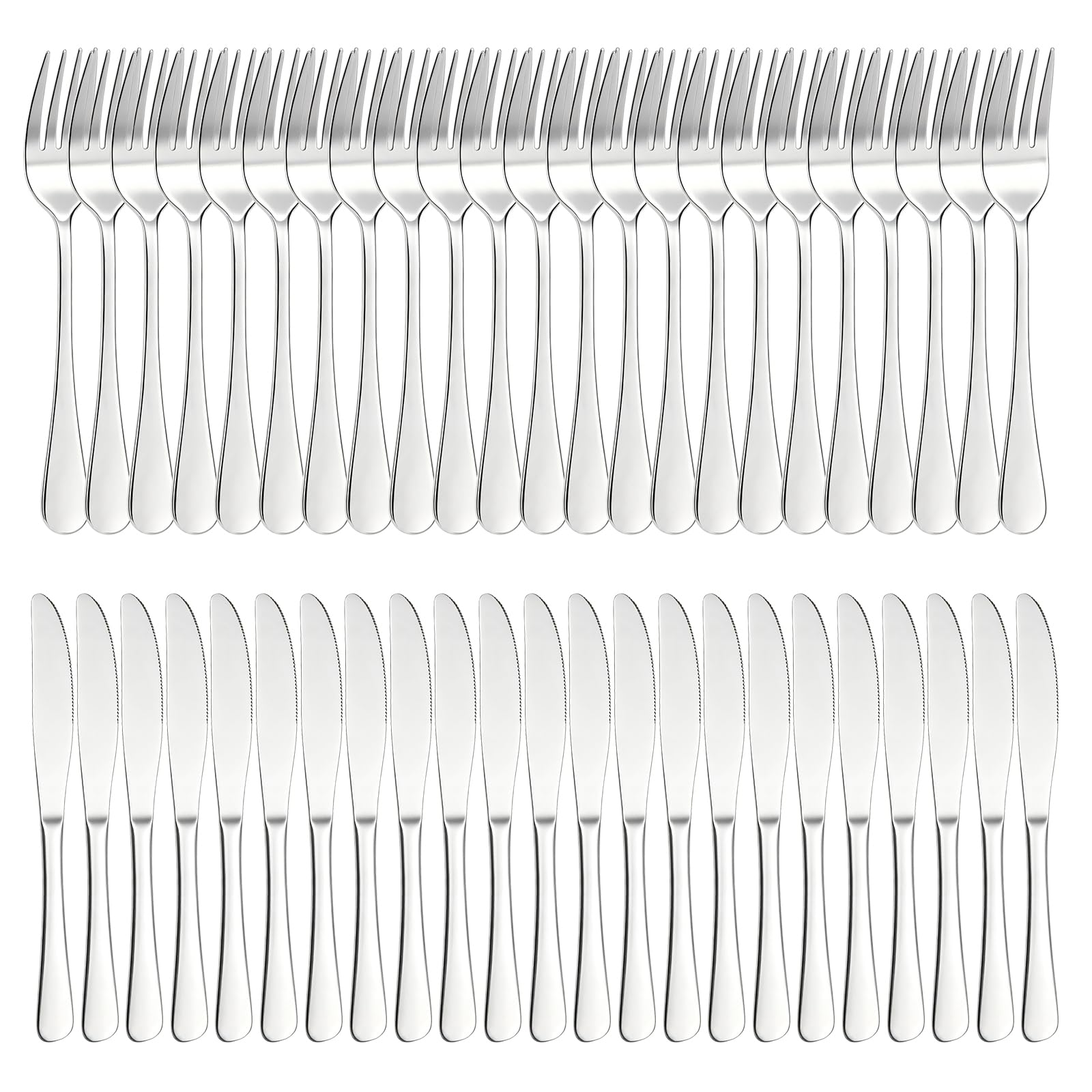 Lot de 48 couteaux et fourchettes, couverts en acier inoxydable, pour 24 personnes comprenant 24 couteaux et 24 fourchettes, ensemble d'argenterie pour maison/restaurant, passe au lave-vaisselle
