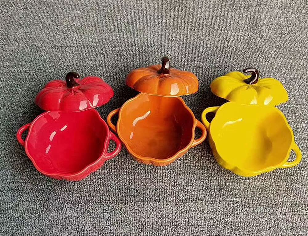 Ceramiczna miska do pieczenia w kształcie dyni miska do gulaszu miska deserowa miska do zupy salaterki z pokrywką, czerwona