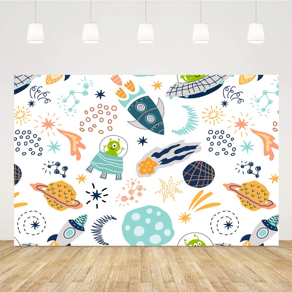 5x3ft Out Space Birthday Backdrop for Boy Kids Planet Alien Rocket Background Baby Shower Party Decoration Banner Supplies Photography Banner Supplies Photo Shoot Props