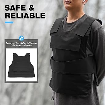 Stab Proof Vest, 50 * 58cm Adjustable shoulder straps and waist straps, Armour Vest with removable inner, Pockets and Gloves, Protection Level: 24 Joules of Kinetic Energy