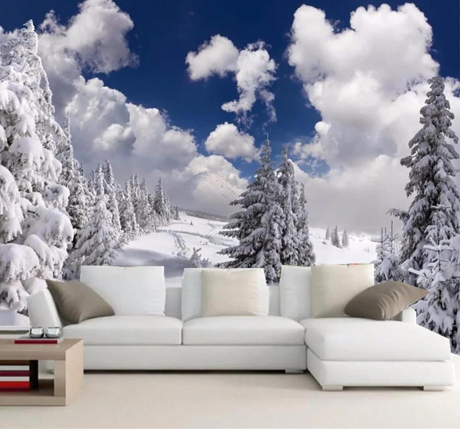 XLMING Beautiful Blue Sky White Clouds Forest Snowy Scenery 3D Wallpaper Luxury Home Dining Decor Paste Sofa Living Room The Wall for Bedroom Mural-400cm×280cm