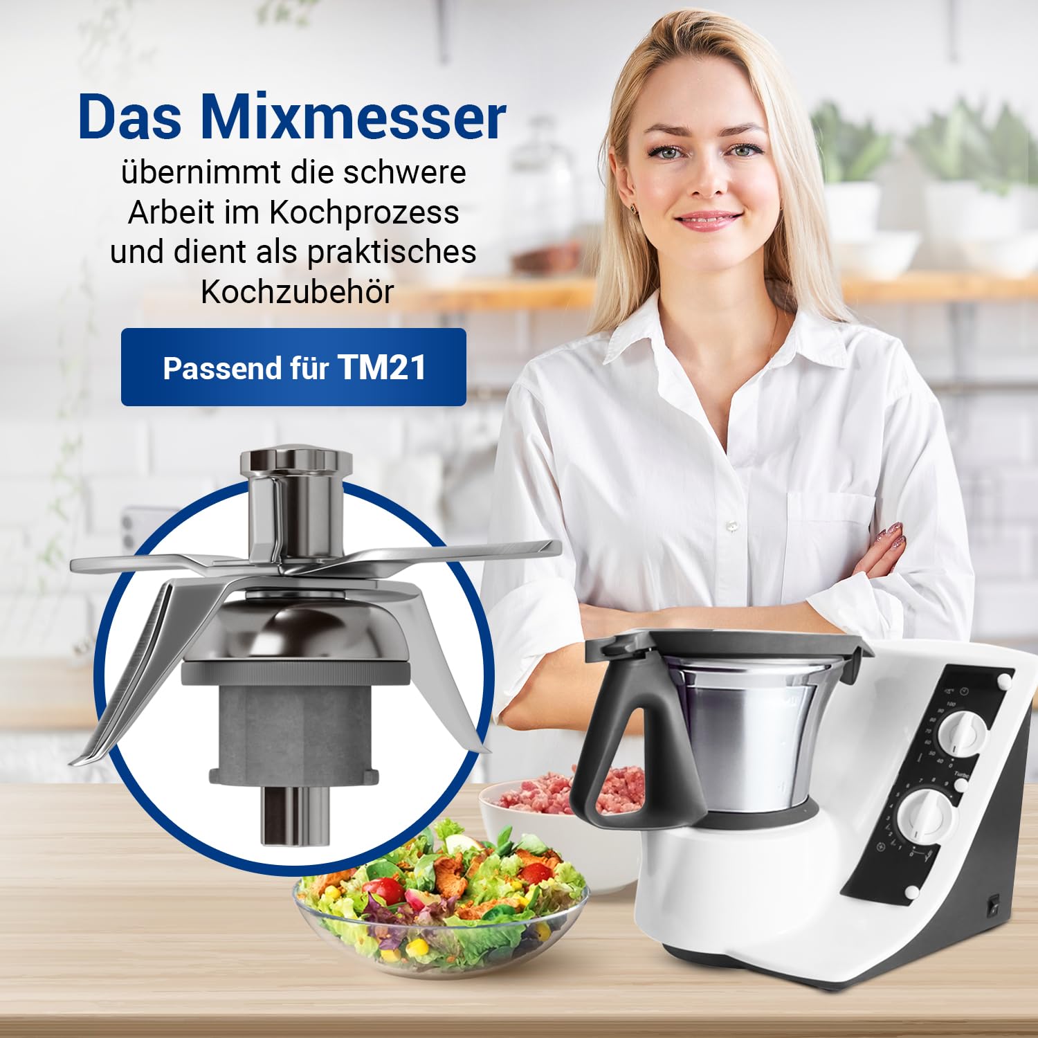 VIOKS Cuchillo Repuesto para Thermоmix Vоrwerk Cuchillo mezclador TM 21 - Accesorio de acero inoxidable para TM21 Robot de cocina