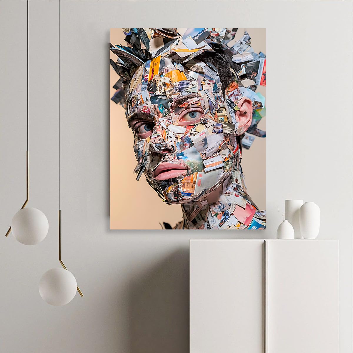 CHERHERART Art mural Pop Art Portraits Affiches Peintures Magazine rétro Collage Sculpture Tirages sur toile pour maison de ferme Déco de toile du salon 75x100cm Sans cadre