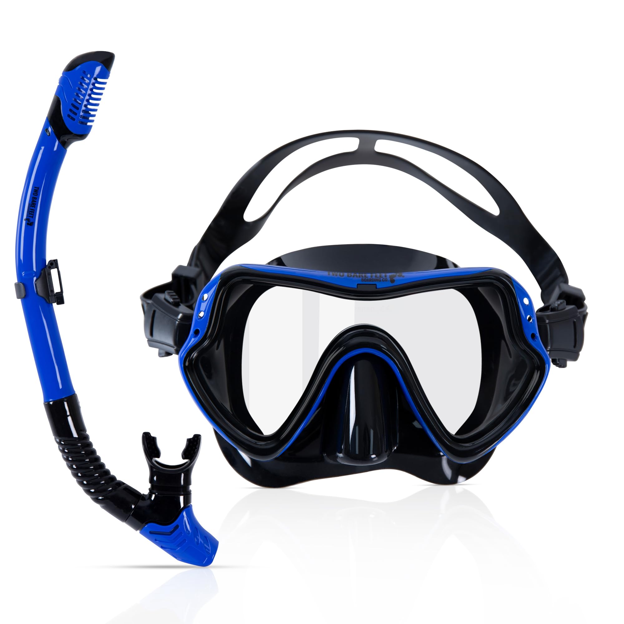 Two Bare Feet Dry Top Snorkel and Silicone Mask Set – Anti-Fog Wide View Tempered Glass Lens with Adjustable Silicone Straps – Leak-Proof Snorkelling Gear for Adults & Teens, Swimming & Diving