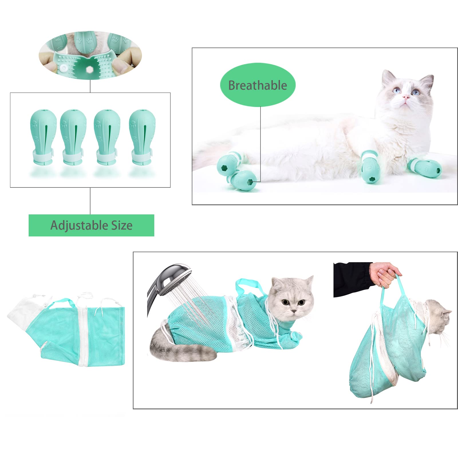 Zapatos de silicona antiarañazos, cubierta de pie antiagarre, cubiertas de garra de gato, tapas de uñas de gato, zapatos médicos para mascotas, bolsa de baño para gatos (No.2)