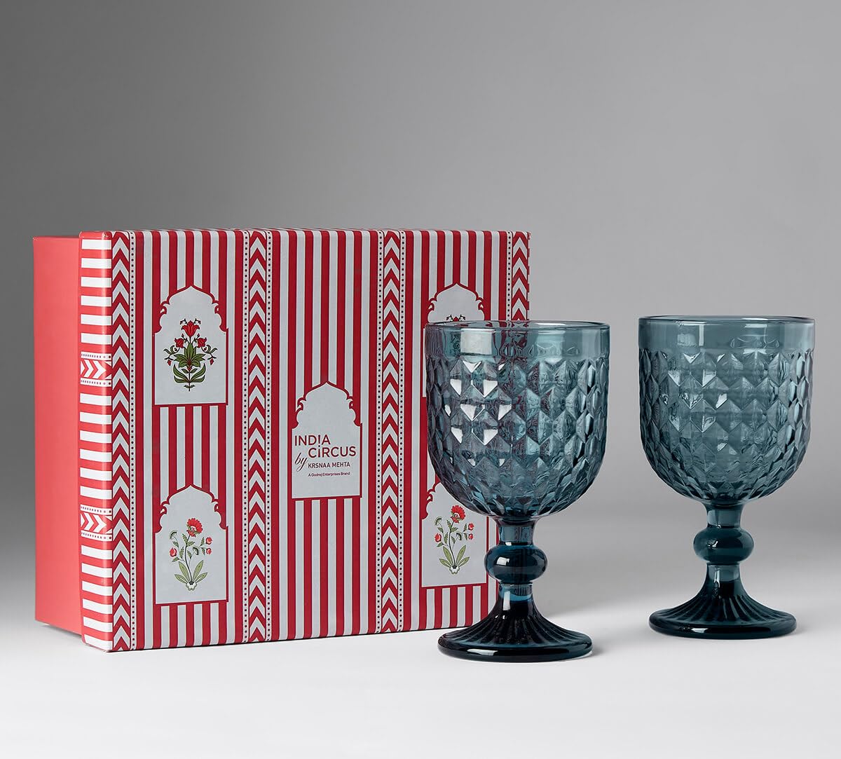 India Circus by Krsnaa Mehta Margarita Embossed for Red & White Wine, Champagne, Water, Juice, Mocktails & Cocktails Glasses | Ideal for Gifting, Set of 2 (250ml Each) 4
