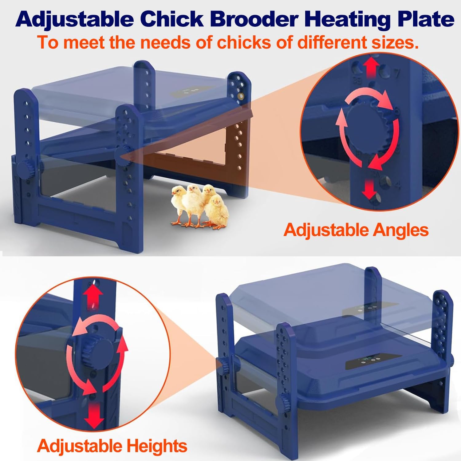 Chick Brooder Heating Plate with Adjustable Temperature, 12"x12" Chicken Brooder Heater for Baby Chicks, Ducklings, Safer Alternative to Heat Lamps, Adjustable Height, 65W Brooder Plate(Blue)