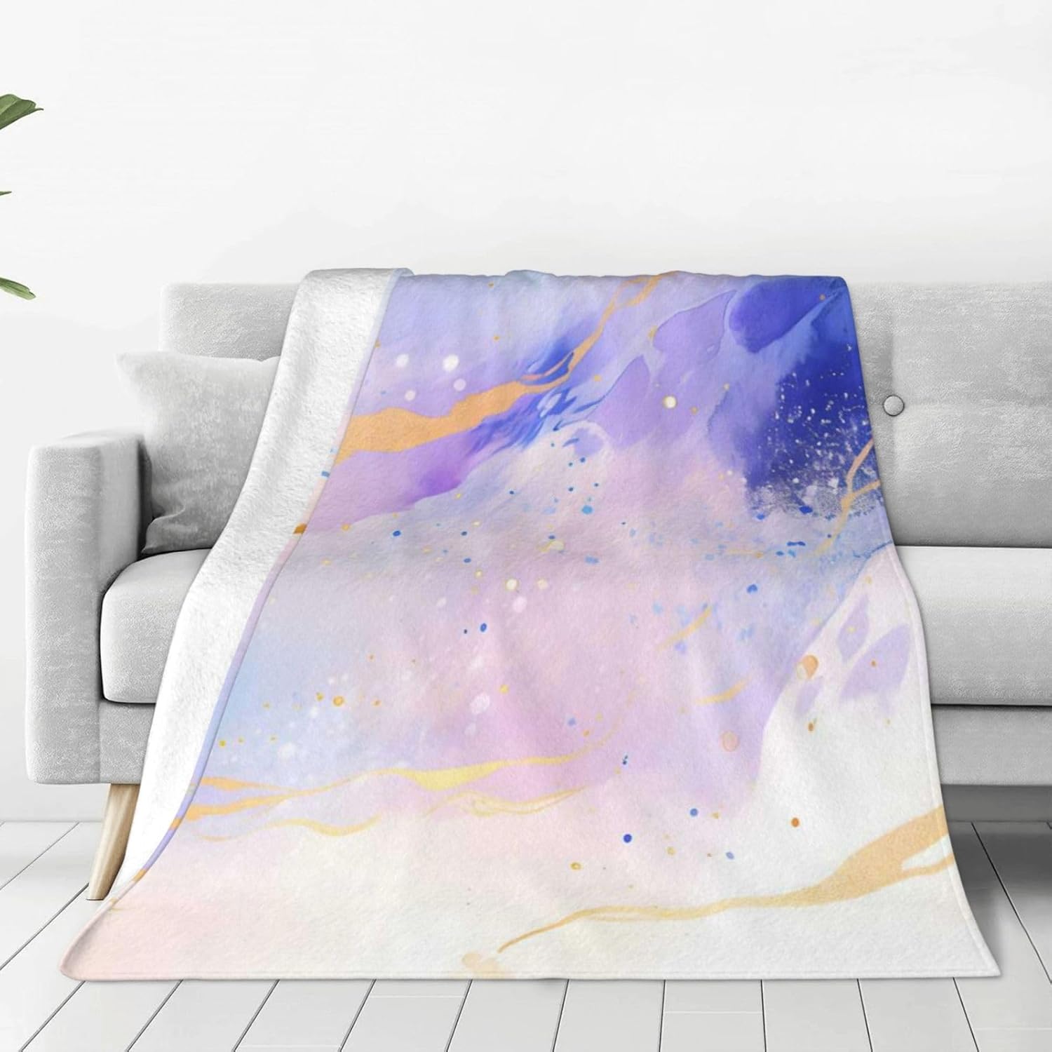 Soft Fleece Blanket Purple Gold Line Throw Blanket for