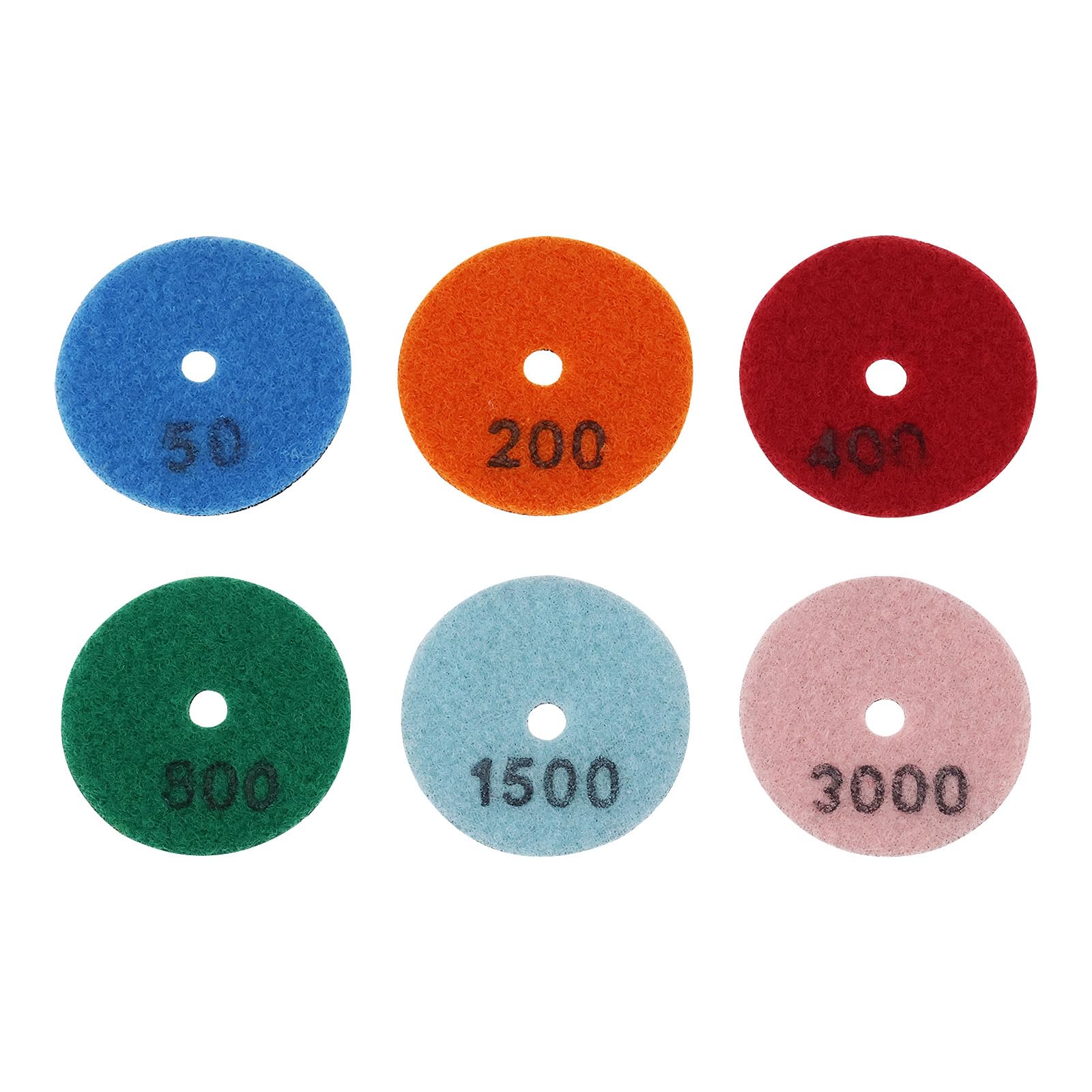 Briny River 6pcs 2 Inch Dry Diamond Polishing Pads 55mm 50# 200# 400# 800# 1500# 3000# Grits Polishing Pads for Granite Quartz Stone Marble Floor