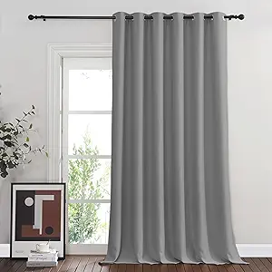 NICETOWN Blackout Silver Grey Sliding Door Curtains 90 inch Length, Thermal Insulated Grommet Room Darkening Window Treatments for Bedroom/Living Room, 1 Panel, W80 x L90