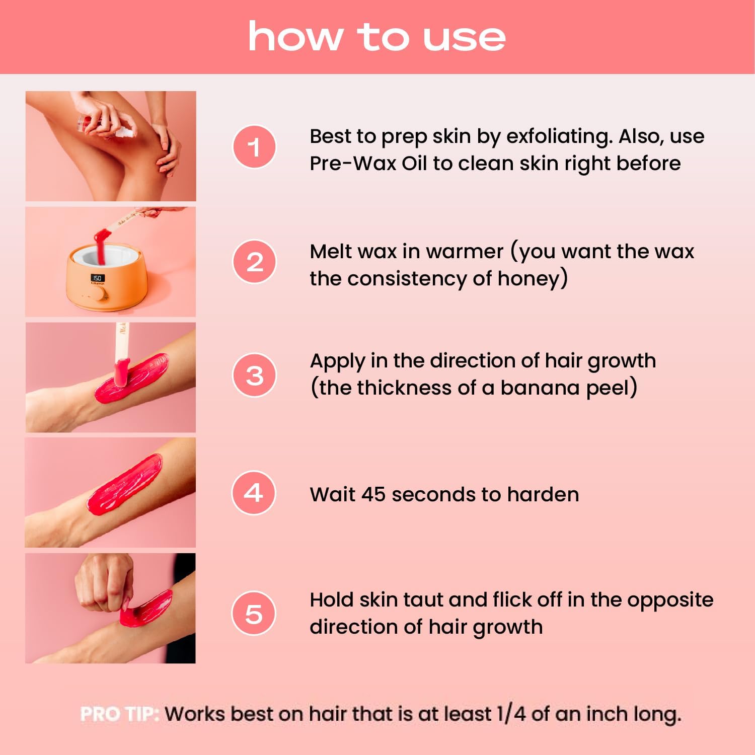 KoluaWax Premium Waxing Kit für Frauen - Hot Melt Hartwachswärmer zur Haarentfernung Augenbraue Bikini Beine Gesicht Brazilian Wax Maschine 4er-Pack Perlen Zubehör Pfirsich Fuzz
