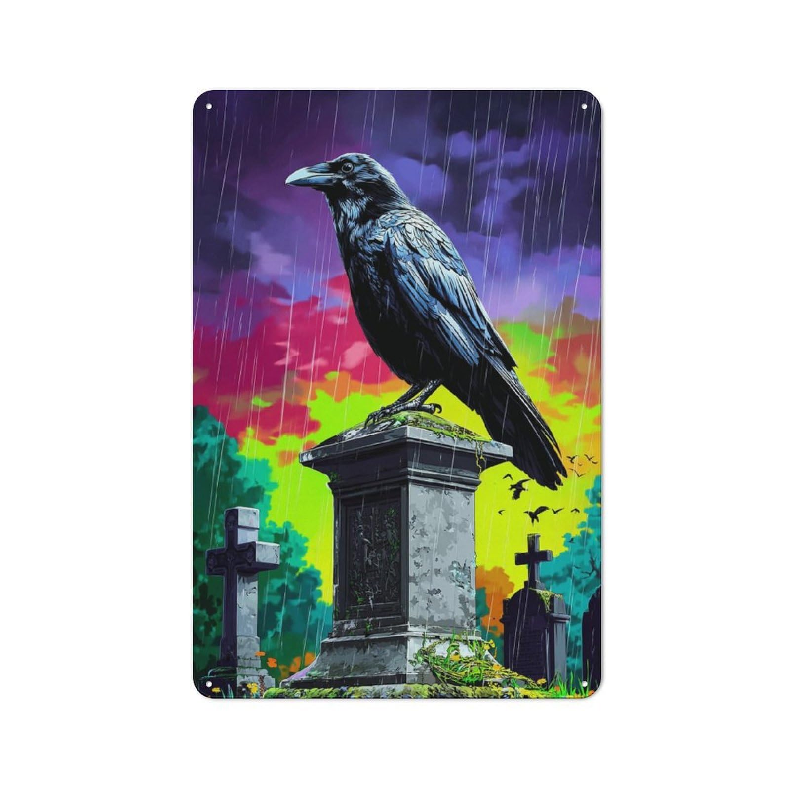 Junmoney Rainbow Graveyard Raven-2 Farmhouse Metal Sign 30X20cm, Barn Style Rustic Kitchen Decor For Cottage, Kitchen, Hallway Or Breakfast Nook