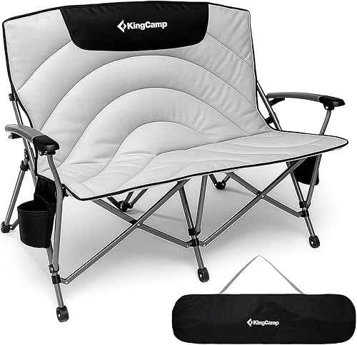 KingCamp Silla de campamento doble, de gran tamaño, 660 libras, sofá biplaza resistente para adultos, plegable, XL, sofá para 2 personas, acolchado,
