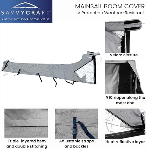 Miniatura 2 de SavvyCraft Cubierta impermeable de pluma de vela principal, cubierta de vela principal 600D resistente a la intemperie, longitud de pluma de 7 a 8