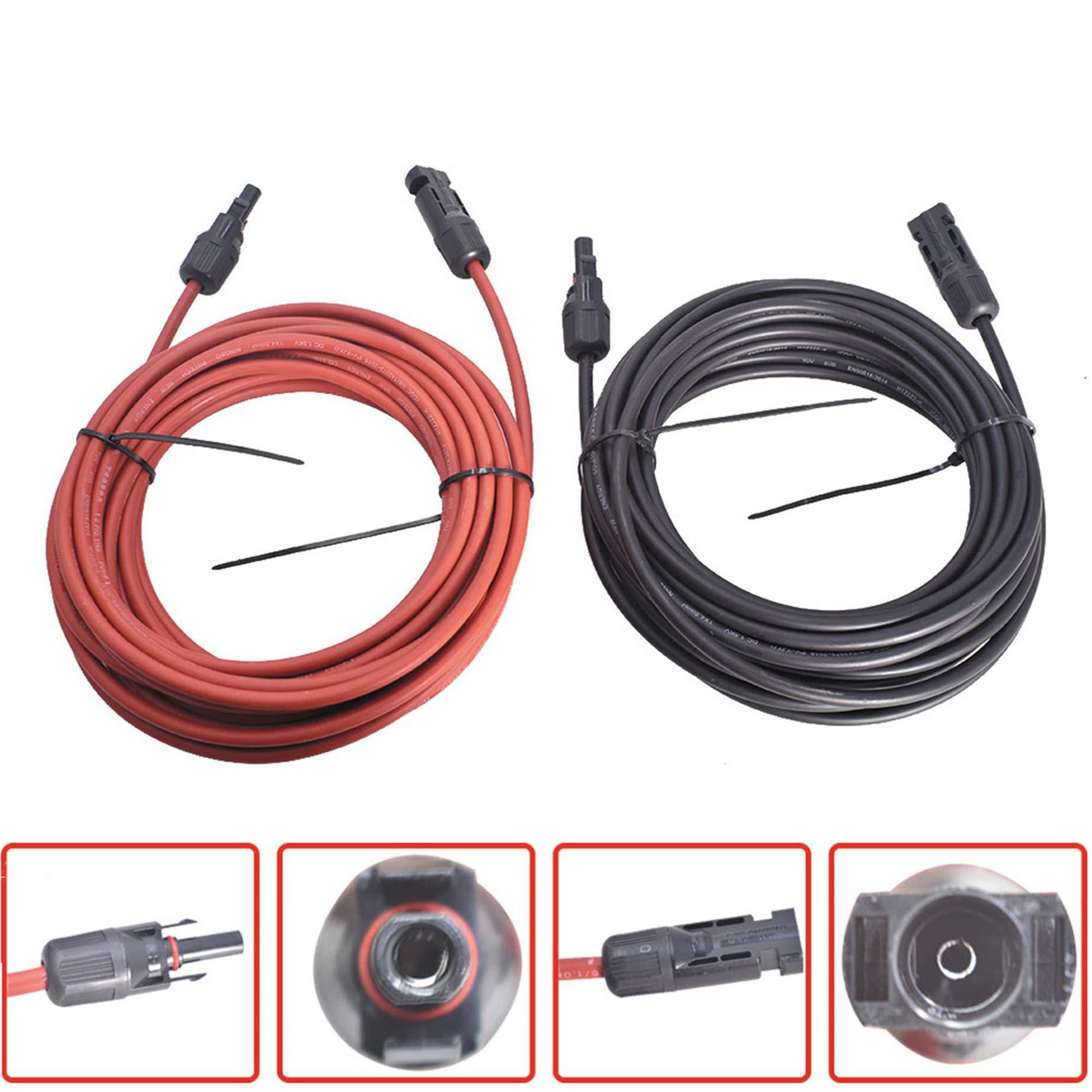WFLNHB - Cavo di prolunga per pannello solare da 12 m, 12 AWG, colore: Nero + Rosso