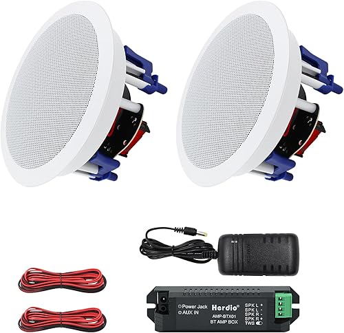 Herdio Altavoces de techo Bluetooth de 5.25 pulgadas, sistema de altavoces empotrables para el hogar, 300 vatios, adecuados para humedad, cocina,