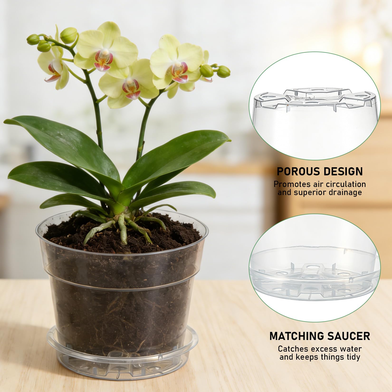 Garvee Lot de 20 pots de fleurs transparents de 15,2 cm avec soucoupes, pots de fleurs en plastique épais avec trous de drainage, pots de fleurs transparents pour intérieur et extérieur