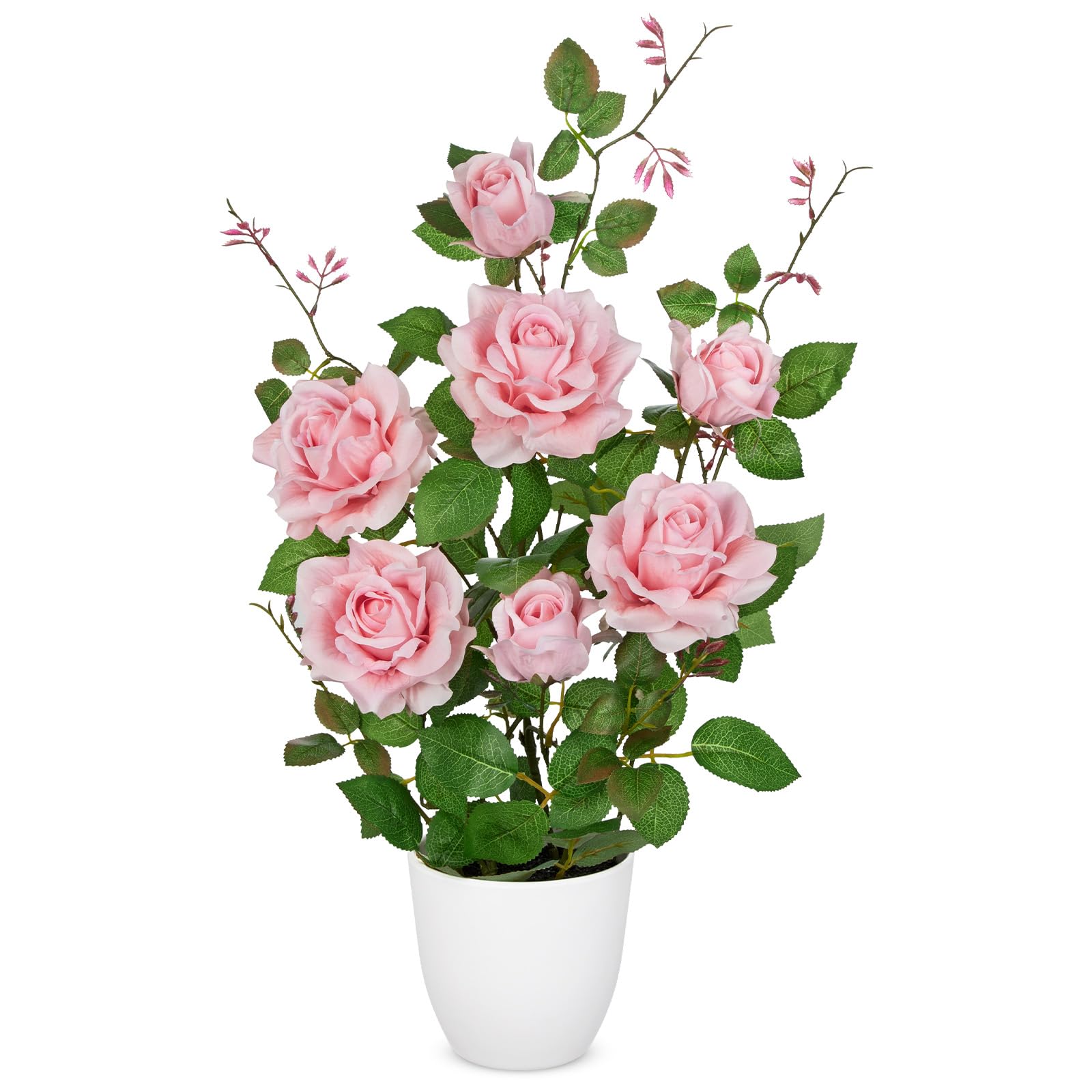 Oairse Artificial Rose Flowers in Pot Realistic Silk Fake Plant for Home Decor Faux Pink Roses Flower with White Pot Floral Decoration for Wedding Living Room Bedroom Office Table Centrepiece