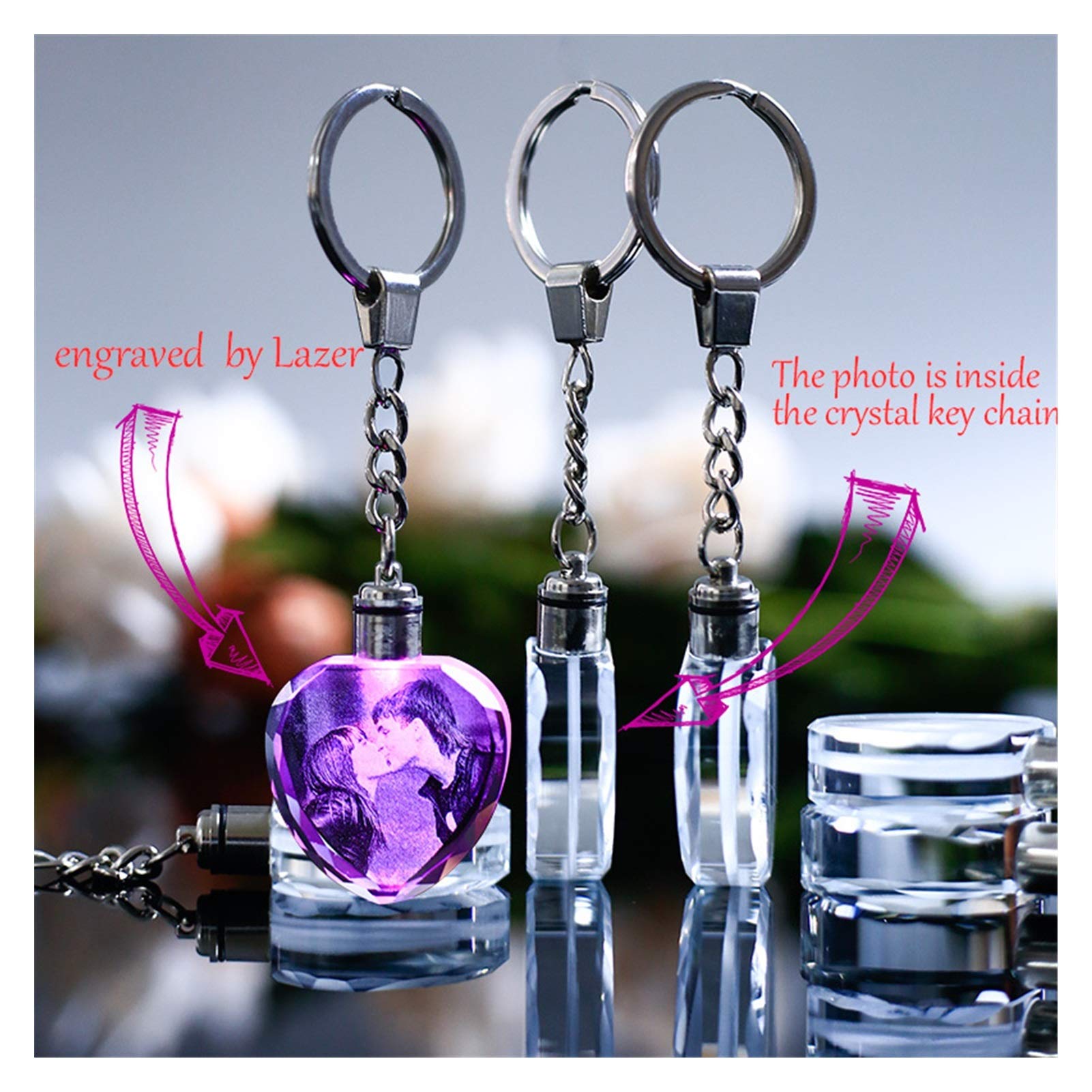 Amazon.co.jp: キーホルダー カラフルなクリスタルキーチェーン写真LED