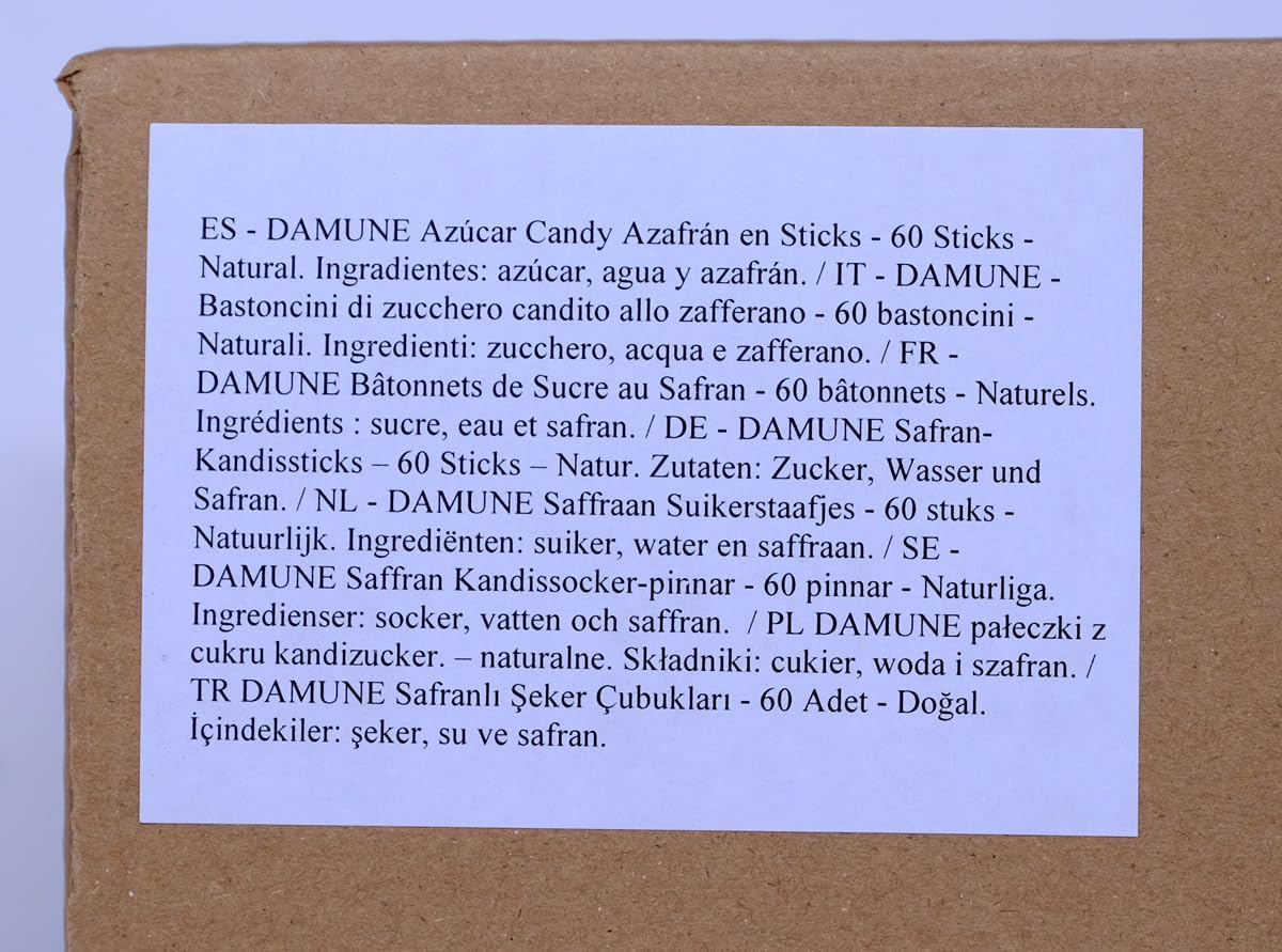 DAMUNE Bâtonnets de Sucre Candi Safran – 60 Bâtonnets (12 bâtonnets * 5 sachets)