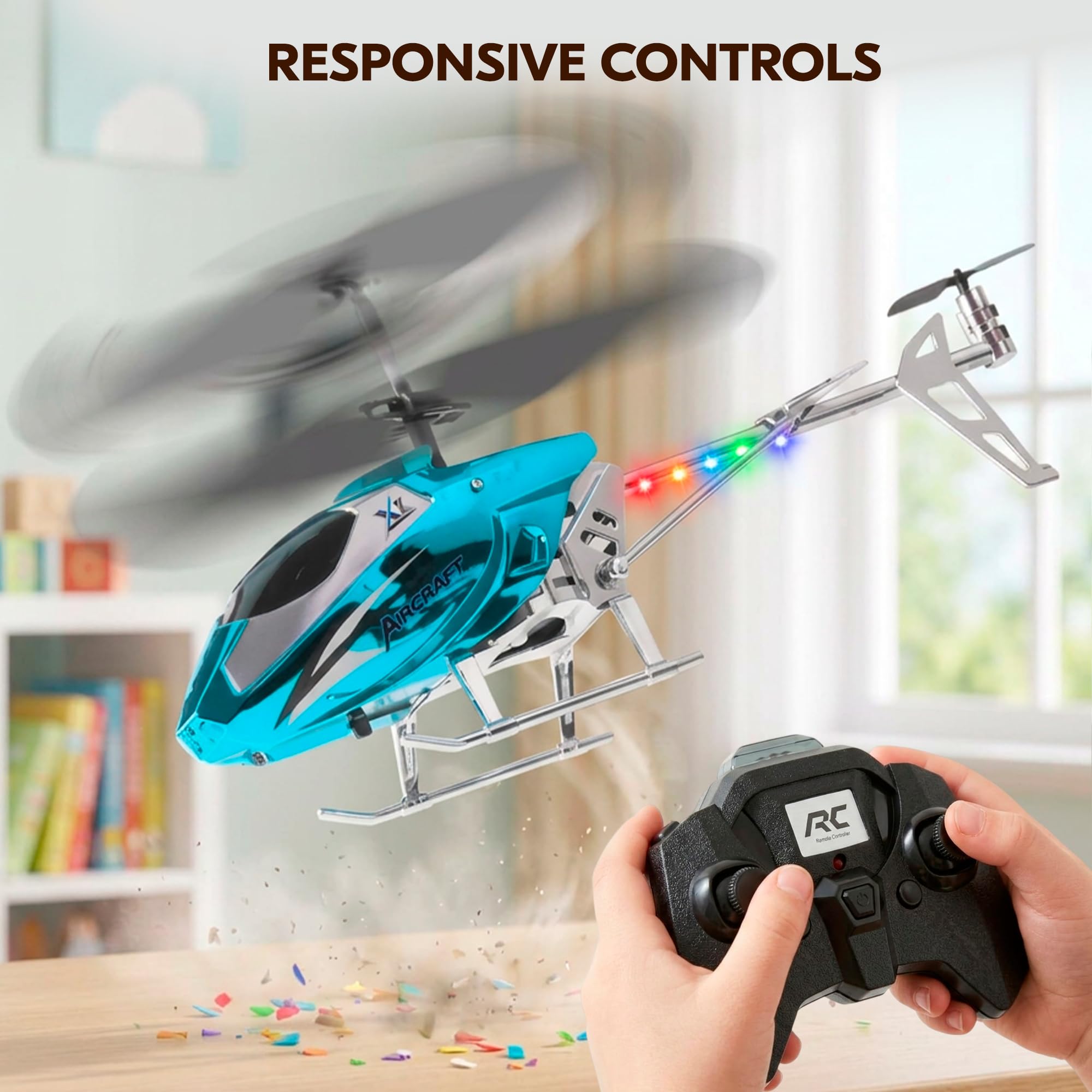 Helikopter zdalnie sterowany RC dla dzieci i dorosłych, 2,4 GHz, ze światłami LED, łatwy w pilotażu, ładowanie USB-C, żyroskop, latająca zabawka do domu i na zewnątrz