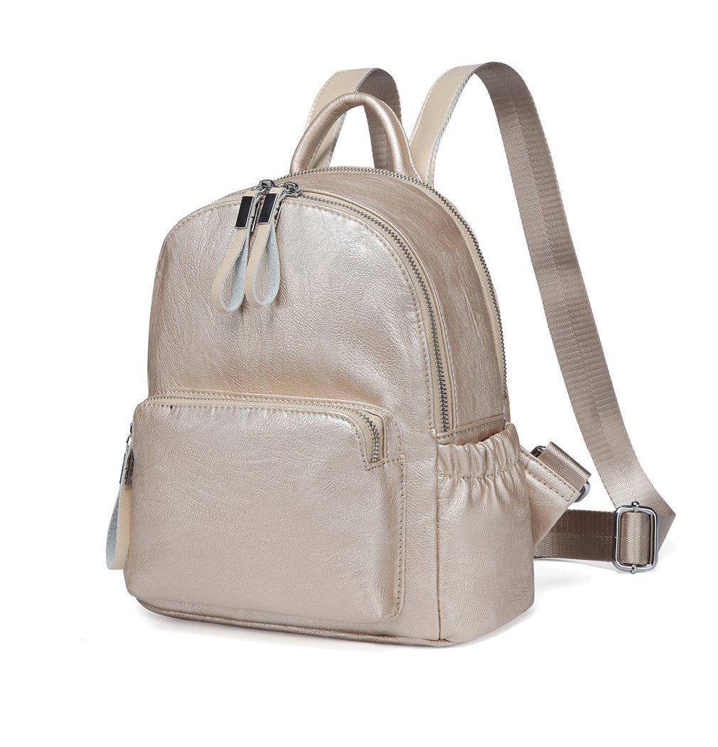 VASCHY Women's Backpack, Mini Backpack PU Leather Waterproof Fashion Small Casual Backpack Travel Backpack, Light Gold, Small, Backpacks
