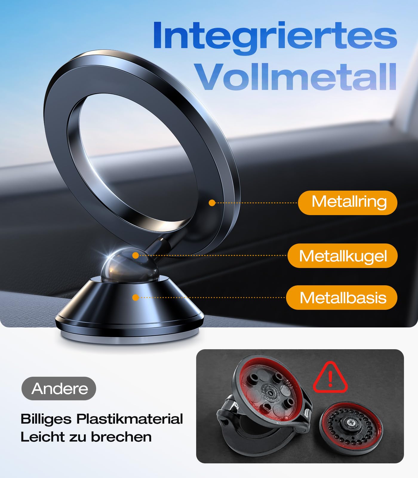 VICSEED Soporte magnético para teléfono móvil para coche MagSafe [20 XN55 imán más fuerte], metal completo y rotación de 360°, soporte magnético para coche [adhesivo 3M más fuerte] para iPhone 17, 16