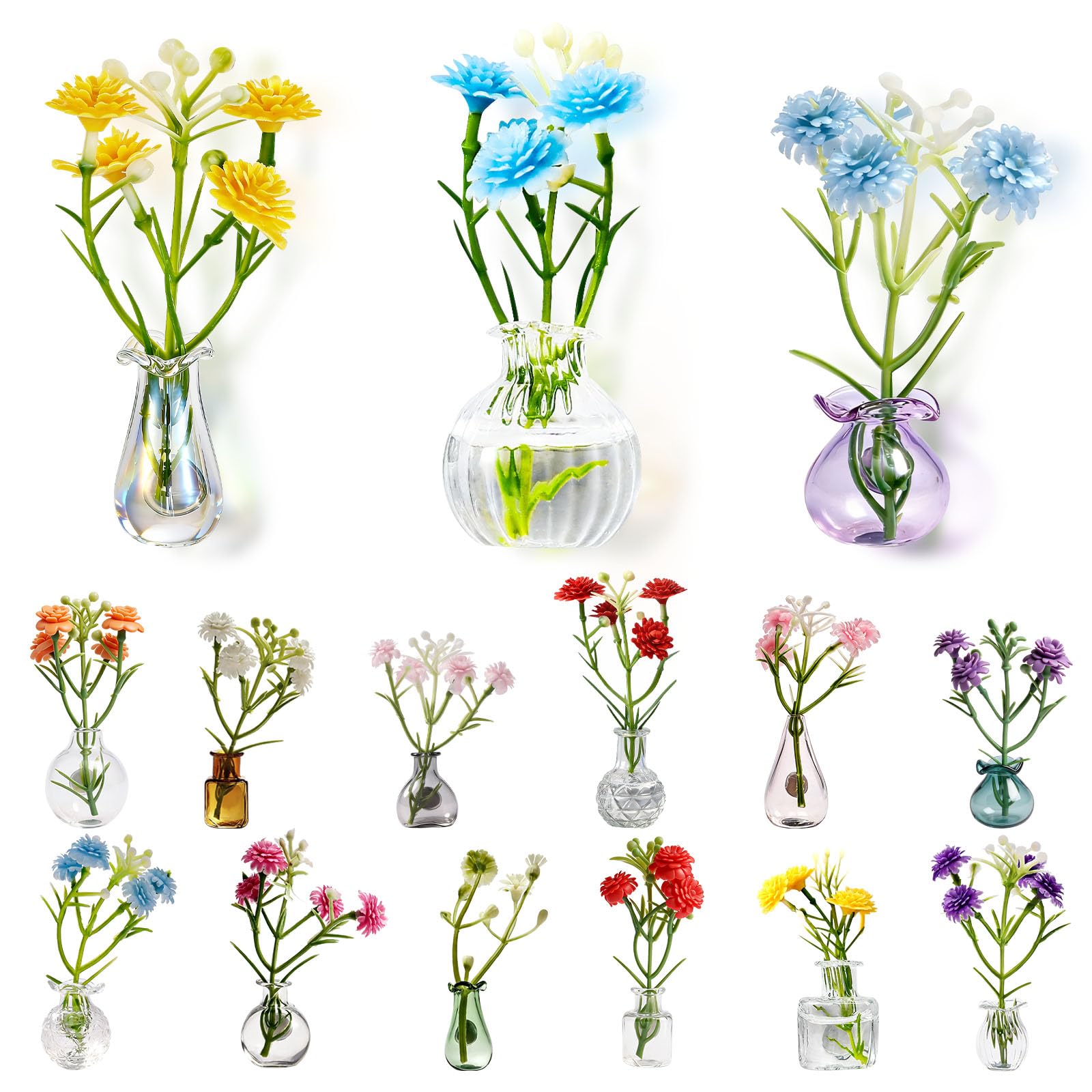 Zhjiutak Colorful 15Pcs Mini Vase Fridge Magnets,3D Tiny Bud Vases, Cute Tiny Glass Vase Magnet Charm Fridge Decoration For Kitchen Office