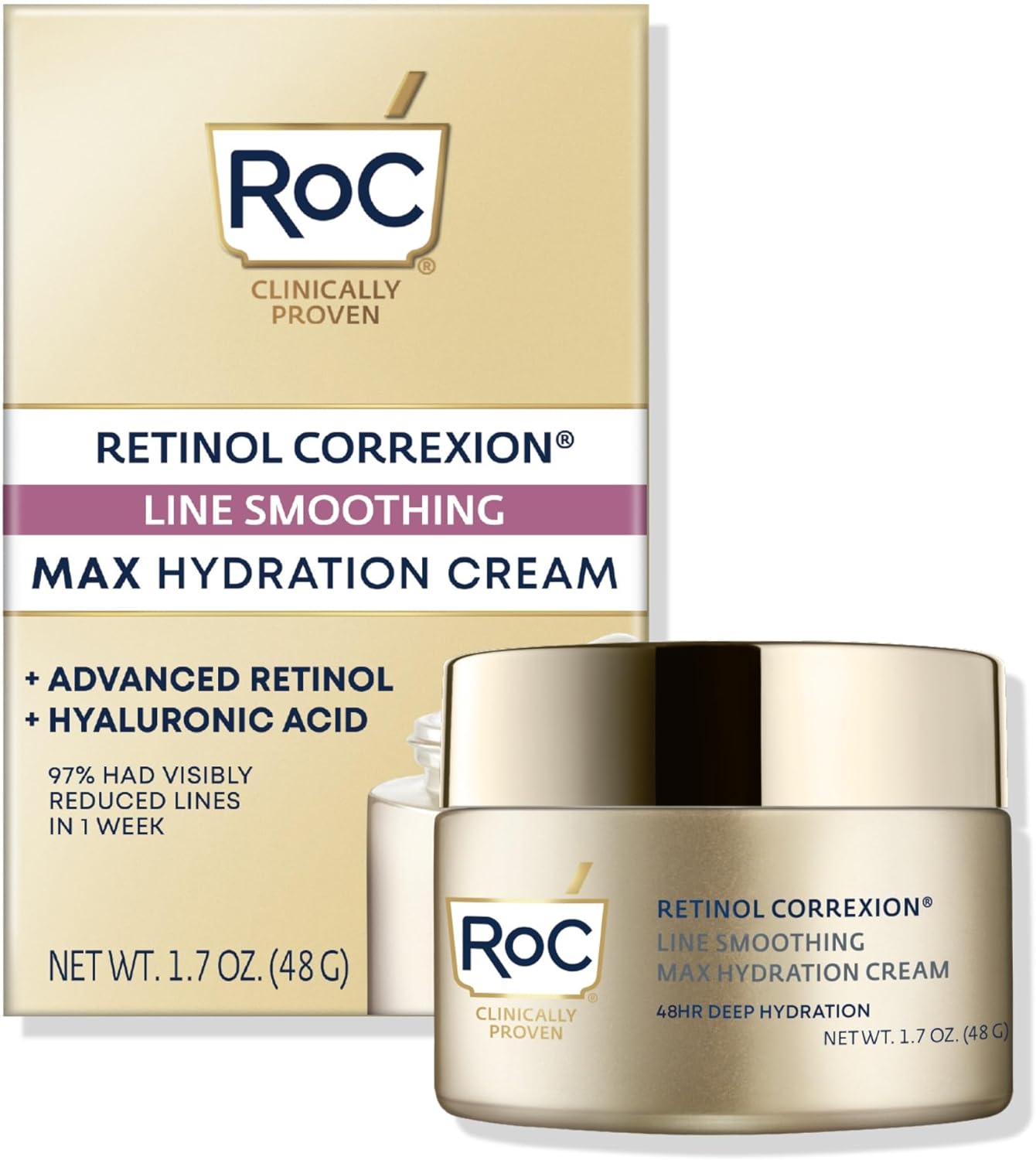 RoC Retinol Correxion Max Daily Hydration Anti-Aging Crème with Hyaluronic Acid, 1.7 Ounces