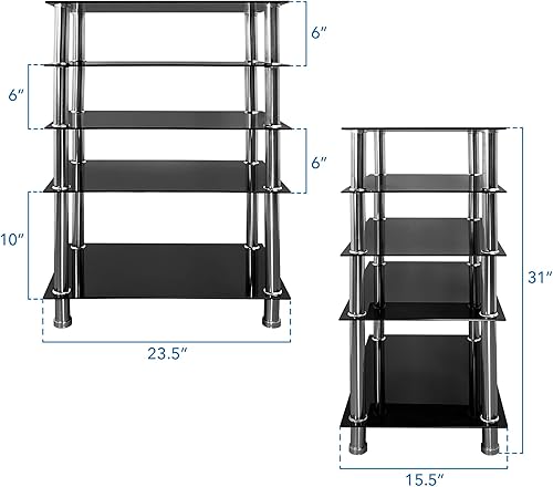 Miniatura 3 de Mount-It! - Soporte multimedia de vidrio templado para componentes de audio y video, torre de audio y centro de medios con 5 estantes (MI-8671) y 4