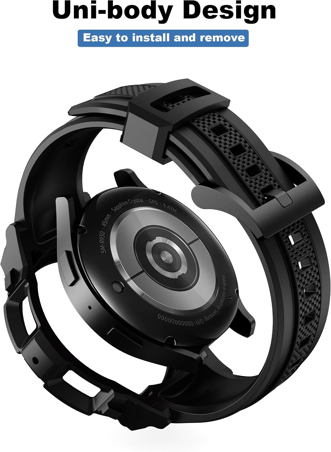 Compatible with Galaxy Watch 6 Band 44mm 40mm Case Rugged Men Sport Band Protective Bumper Case for Galaxy Watch 6/5/4 40mm 44mm