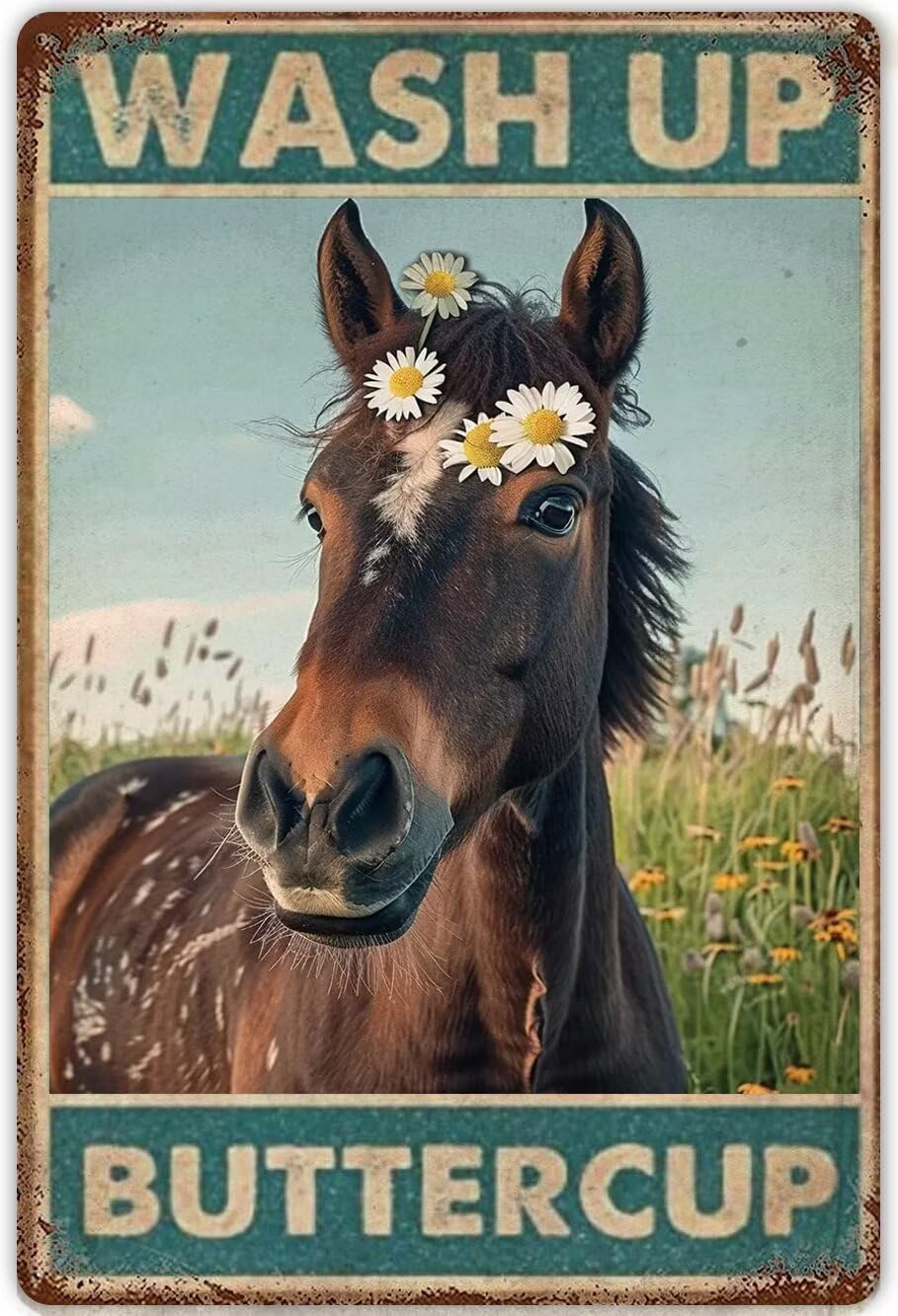 Anceky Horse Bathroom Wall Art Metal Poster Wash Up Buttercup Funny Dog Retro Metal Tin Signs Vintage Plaque Wall Decor For Home Kitchen Office Club Vintage Bathroom Decor 8x12 Inch