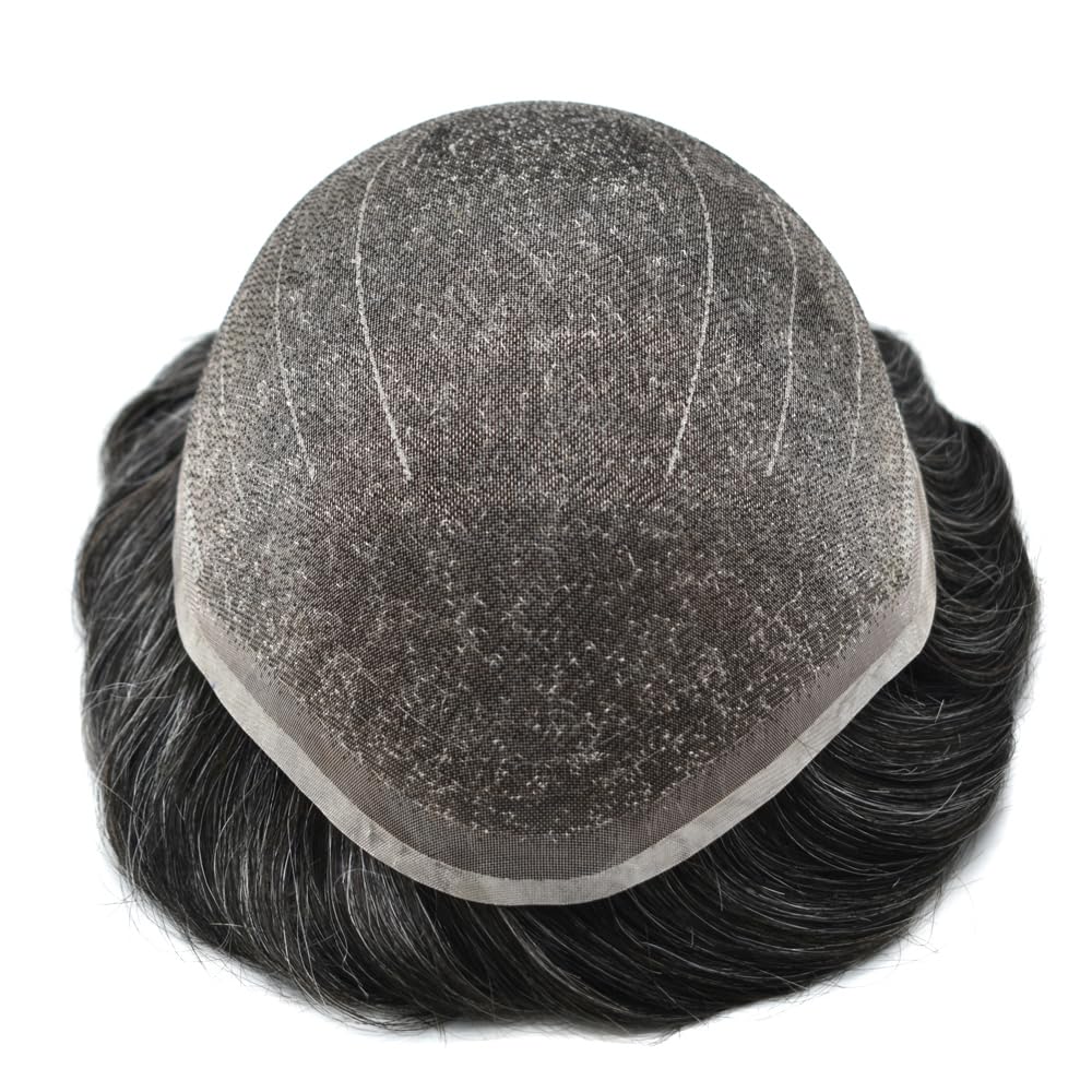 Men Toupee Human Hair System For Men Real Hairline Swiss Welded Lace Toupee Bleached Knot Mens Hair Piece Toupee For Men Hairpieces 8X10#1B40#1B Off Black+40% Grey 80% Density