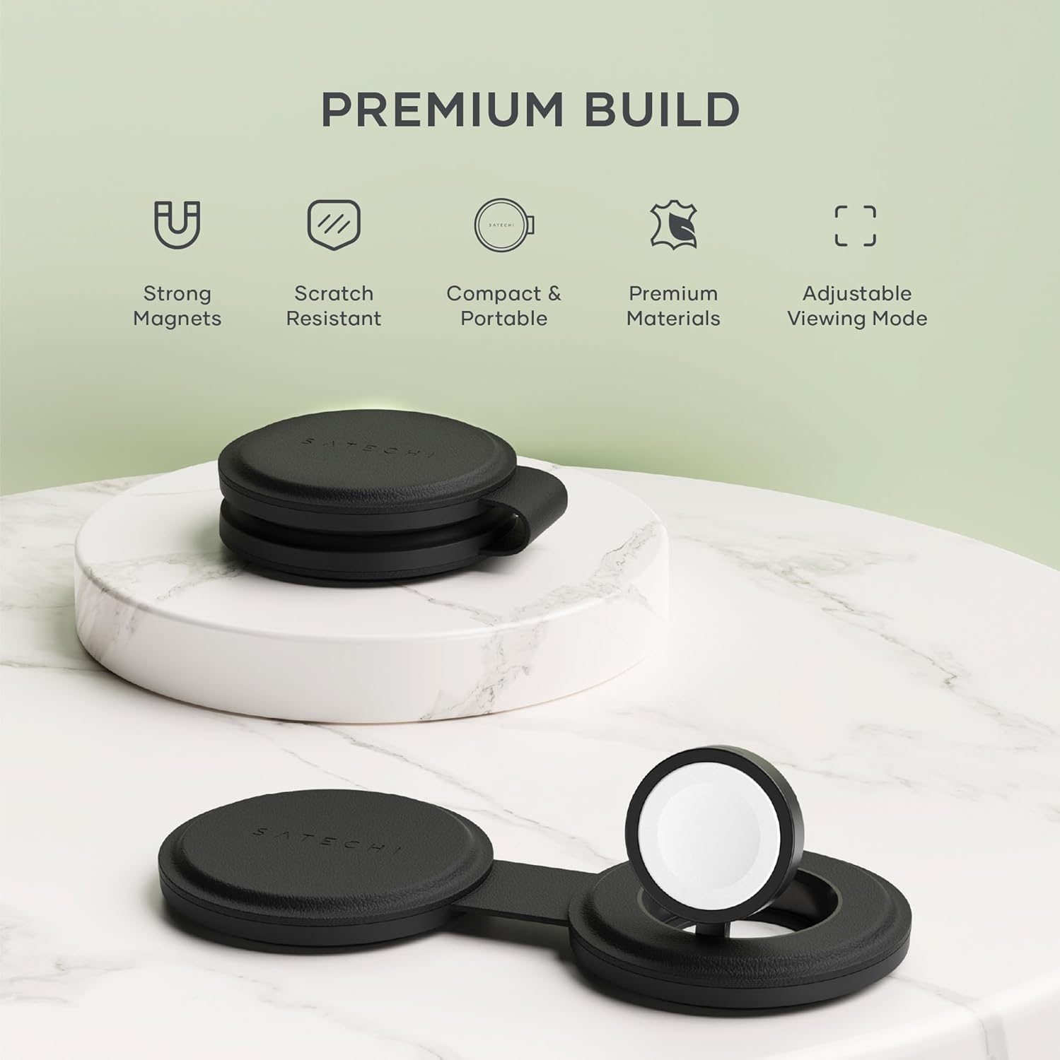 Satechi OntheGo™ 2 in 1 Wireless Charger, Qi2 Portable Charger with 15W Fast Charging for iPhone 17 to 12 Series and 5W for Apple Watch, Magnetic Travel Charging Station – Black