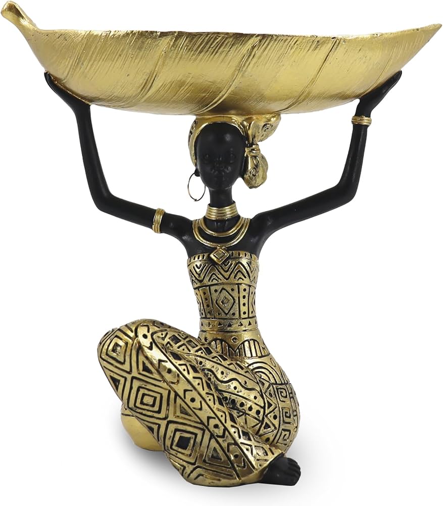 Amazon.com: Lescafita African Woman Sculpture with Gold Leaf Bowl