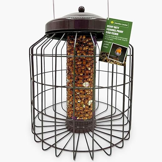 Large Heavy Duty Squirrel Proof Bird Feeder for Peanut Feed Outdoor Garden use - Mocha Brown - with Strong Galvanised Metal Cage to Deter Squirrels & Large Birds