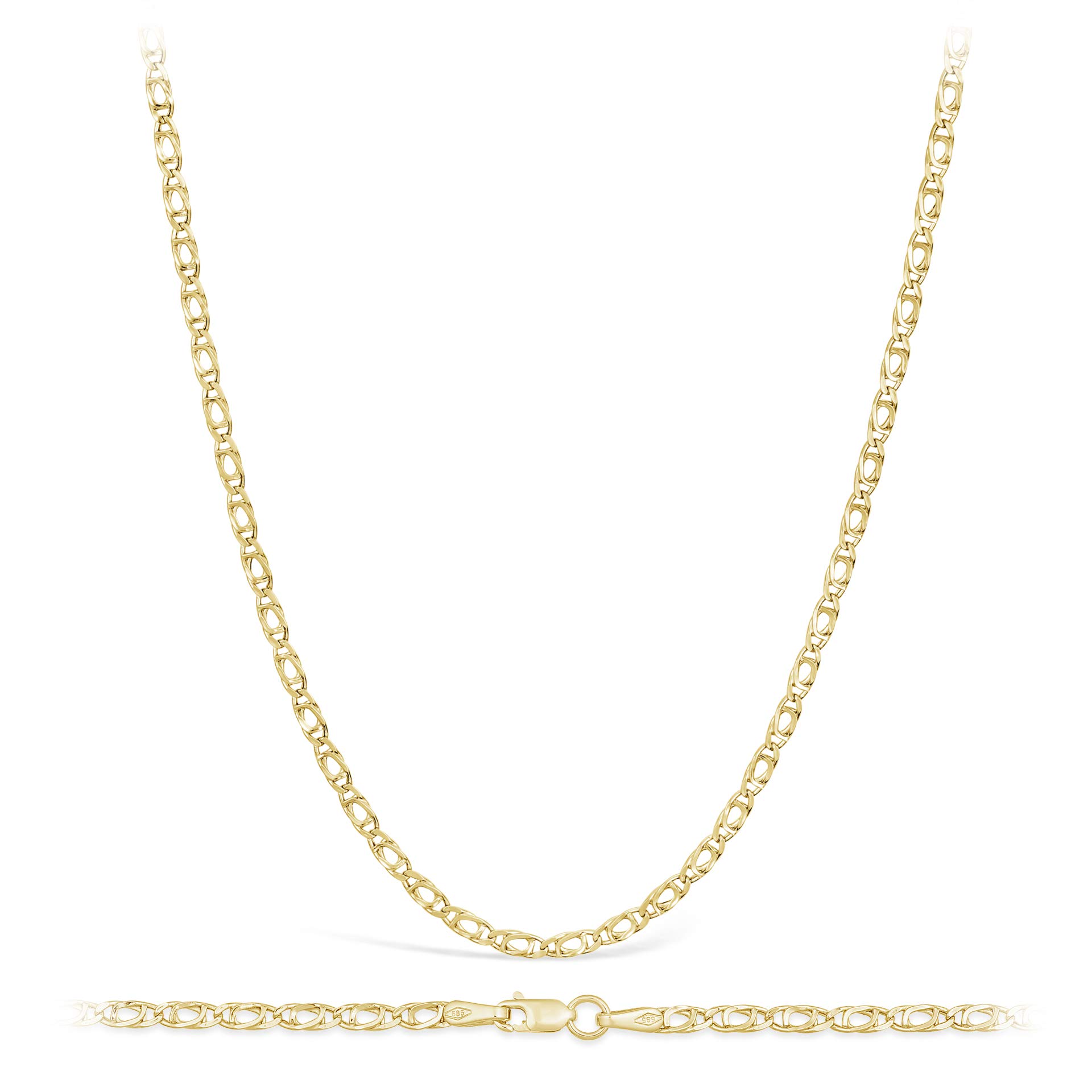 14 Karat 585 Gold Tigeraugen Pfauenauge Gelbgold Kette Breite 2.20 mm
